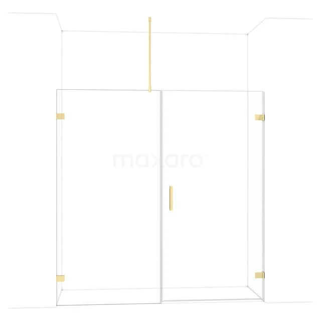 Glas Duschwand mit Gold Akzenten, modernes Design, ideal als stilvolle Ergänzung für jedes Badezimmer.
