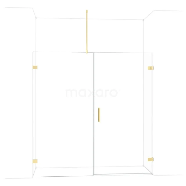 Diamond Shower door | 195 cm Glanzend lichtgoud Clear glass Pivot door DDC221010720GLG Glazen douchewand met gouden accenten, modern design, ideaal als stijlvolle toevoeging aan elke badkamer.