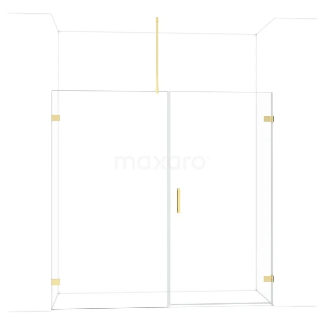 Diamond Shower door | 205 cm Shiny light gold Clear glass Pivot door DDC221011720GLG Glass shower wall with gold accents, modern design, ideal for a stylish bathroom decor.