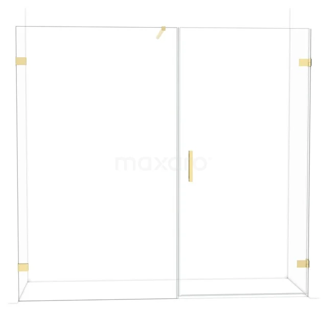 Glasene Duschwand mit goldenen Akzenten, minimalistisches Design. Ideal für moderne Bäder. Elegant und stilvoll.