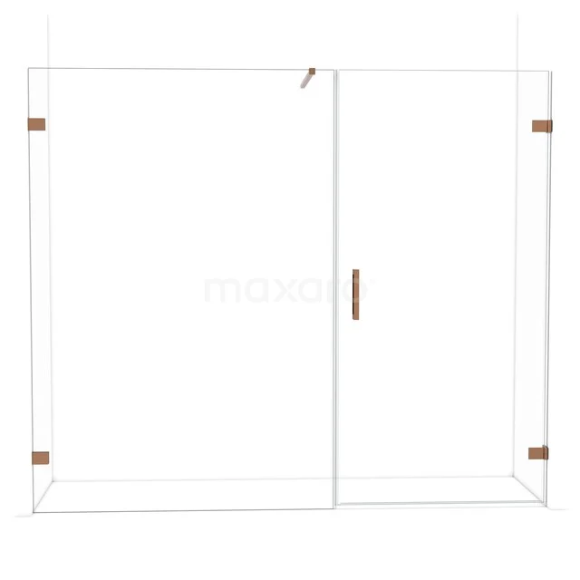 Glazen douchewand met deur, helder glas, minimalistisch ontwerp, inclusief gouden scharnieren, perfect voor moderne badkamers.