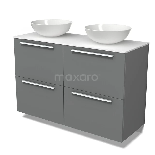 Modulo Plato Badkamermeubel voor waskom | 120 cm Middengrijs Vlak front Solid surface blad 4 hoge lades BMK14-00986
