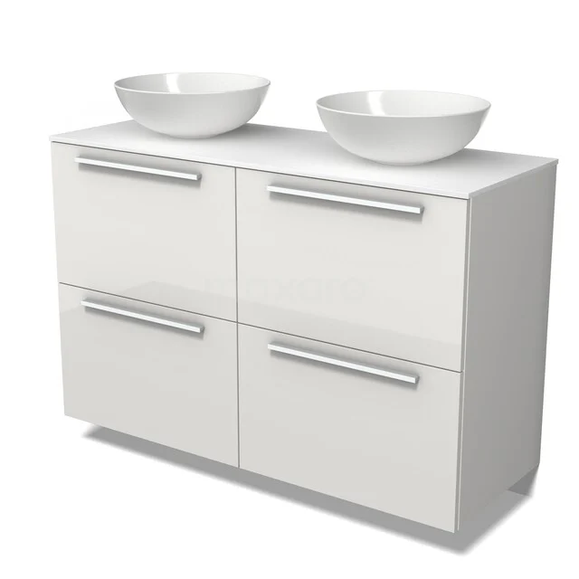 Modulo Plato Badkamermeubel voor waskom | 120 cm Hoogglans wit Vlak front Solid surface blad 4 hoge lades BMK14-00989 Modulo Plato Badkamermeubel voor waskom | 120 cm Hoogglans wit Vlak front Solid surface blad 4 hoge lades BMK14-00989