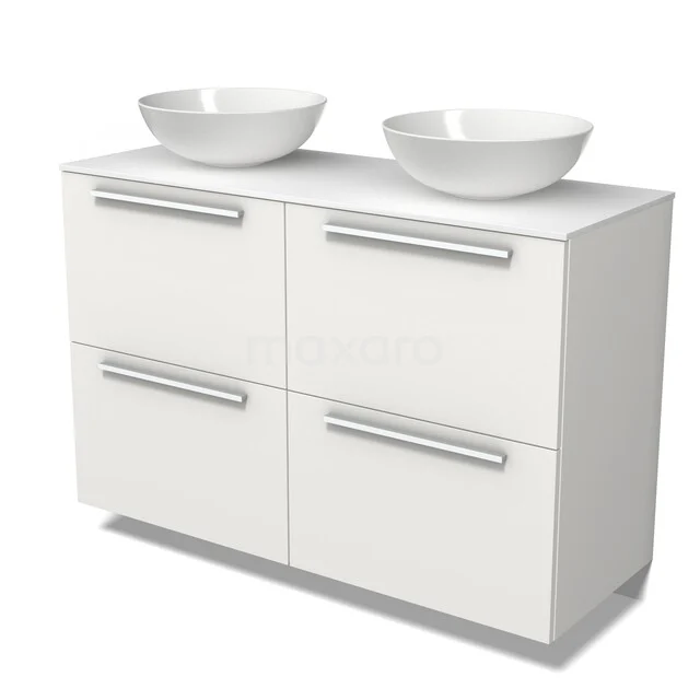 Modulo Plato Vanity units for countertop basin | 120 cm Matte white Flat front Solid surface worktop 4 high drawers BMK14-00991 Modulo Plato Vanity units for countertop basin | 120 cm Matte white Flat front Solid surface worktop 4 high drawers BMK14-00991