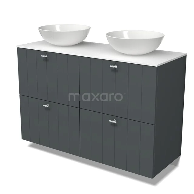 Modulo Plato Vanity units for countertop basin | 120 cm Dark grey Slat front Solid surface worktop 4 high drawers BMK14-00994 Modulo Plato Vanity units for countertop basin | 120 cm Dark grey Slat front Solid surface worktop 4 high drawers BMK14-00994