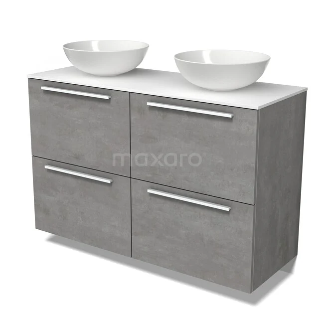 Modulo Plato Vanity units for countertop basin | 120 cm Light grey concrete Flat front Solid surface worktop 4 high drawers BMK14-01001 Modulo Plato Vanity units for countertop basin | 120 cm Light grey concrete Flat front Solid surface worktop 4 high drawers BMK14-01001