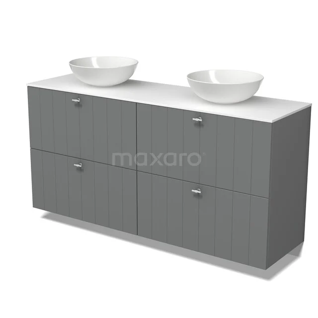 Modulo Plato Badkamermeubel voor waskom | 160 cm Middengrijs Lamel front Solid surface blad 4 hoge lades BMK14-01006 Modulo Plato Badkamermeubel voor waskom | 160 cm Middengrijs Lamel front Solid surface blad 4 hoge lades BMK14-01006