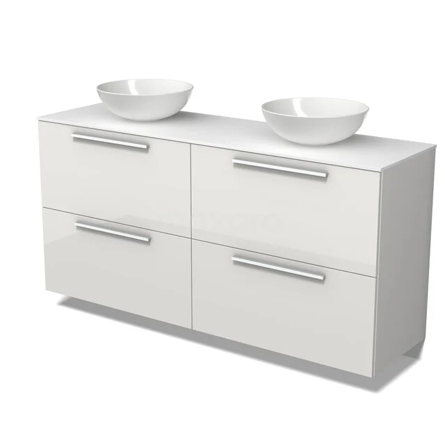 Modulo Plato Vanity units for countertop basin | 160 cm High-gloss white Flat front Solid surface worktop 4 high drawers BMK14-01008 Modulo Plato Vanity units for countertop basin | 160 cm High-gloss white Flat front Solid surface worktop 4 high drawers BMK14-01008
