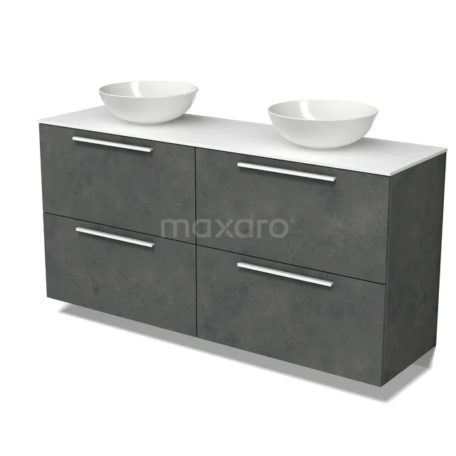 Modulo Plato Badkamermeubel voor waskom | 160 cm Donkergrijs beton Vlak front Solid surface blad 4 hoge lades BMK14-01021 Modulo Plato Badkamermeubel voor waskom | 160 cm Donkergrijs beton Vlak front Solid surface blad 4 hoge lades BMK14-01021