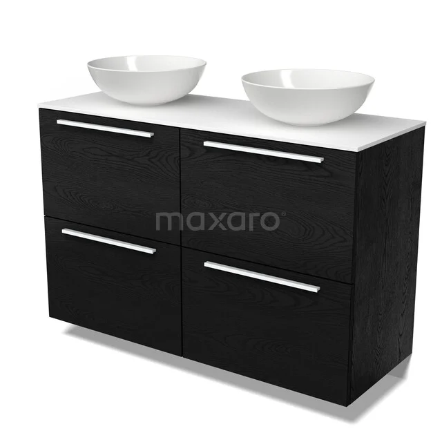 Modulo Plato Badkamermeubel voor waskom | 120 cm Zwart eiken Vlak front Solid surface blad 4 hoge lades BMK14-01034 Modulo Plato Badkamermeubel voor waskom | 120 cm Zwart eiken Vlak front Solid surface blad 4 hoge lades BMK14-01034