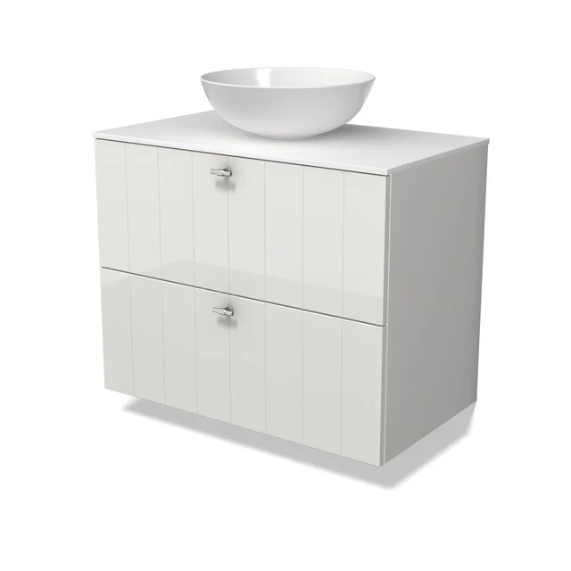 Modulo Plato Badkamermeubel voor waskom | 80 cm Hoogglans wit Lamel front Solid surface blad 2 lades onder elkaar BMK17-03593 Modulo Plato Badkamermeubel voor waskom | 80 cm Hoogglans wit Lamel front Solid surface blad 2 lades onder elkaar BMK17-03593