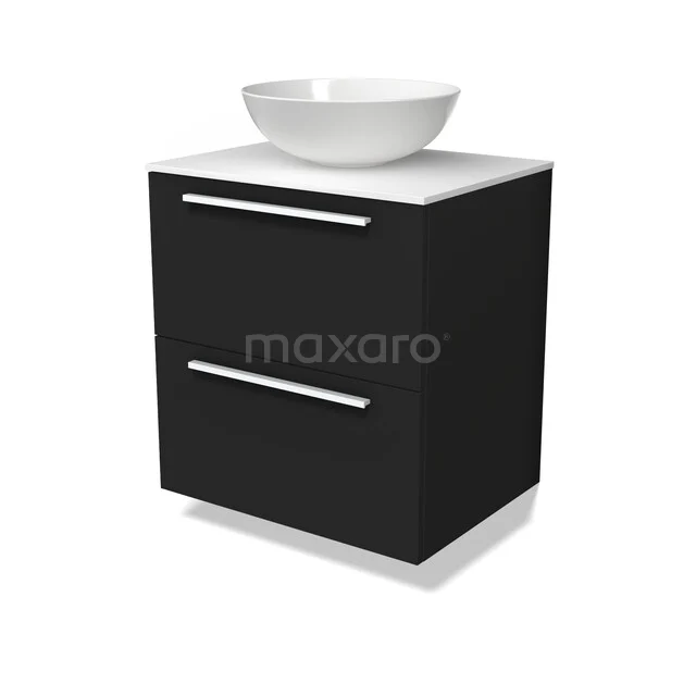 Modulo Plato Vanity units for countertop basin | 60 cm Matte black Flat front Solid surface worktop 2 Stacked drawers BMK17-03601