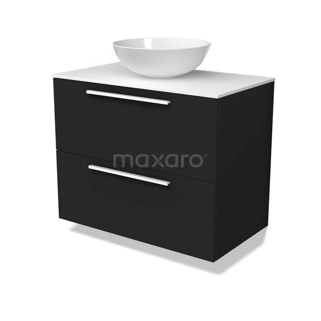 Modulo Plato Badkamermeubel voor waskom | 80 cm Mat zwart Vlak front Solid surface blad 2 lades onder elkaar BMK17-03604 Modulo Plato Badkamermeubel voor waskom | 80 cm Mat zwart Vlak front Solid surface blad 2 lades onder elkaar BMK17-03604