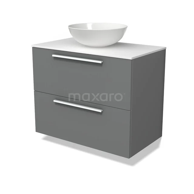 Modulo Plato Badkamermeubel voor waskom | 80 cm Middengrijs Vlak front Solid surface blad 2 lades onder elkaar BMK17-03616 Modulo Plato Badkamermeubel voor waskom | 80 cm Middengrijs Vlak front Solid surface blad 2 lades onder elkaar BMK17-03616