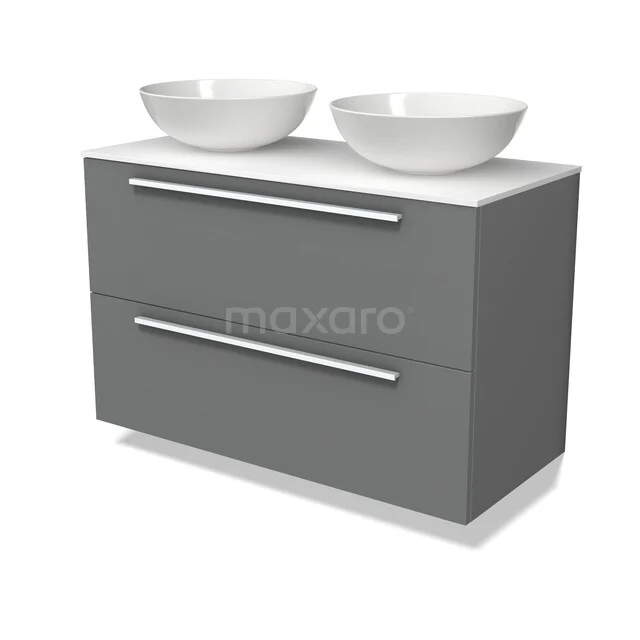 Modulo Plato Badkamermeubel voor waskom | 100 cm Middengrijs Vlak front Solid surface blad 2 lades onder elkaar BMK17-03618