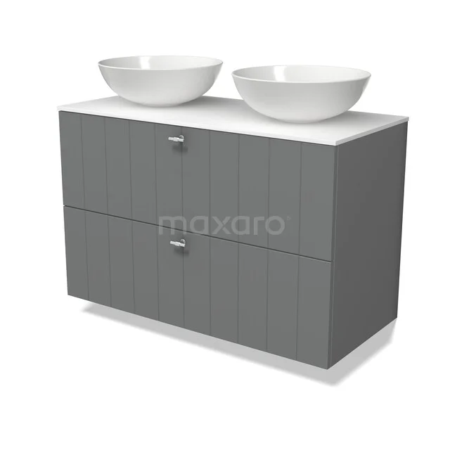Modulo Plato Badkamermeubel voor waskom | 100 cm Middengrijs Lamel front Solid surface blad 2 lades onder elkaar BMK17-03619 Modulo Plato Badkamermeubel voor waskom | 100 cm Middengrijs Lamel front Solid surface blad 2 lades onder elkaar BMK17-03619
