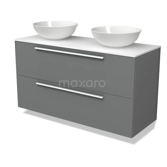 Modulo Plato Vanity units for countertop basin | 120 cm Mid grey Flat front Solid surface worktop 2 Stacked drawers BMK17-03621