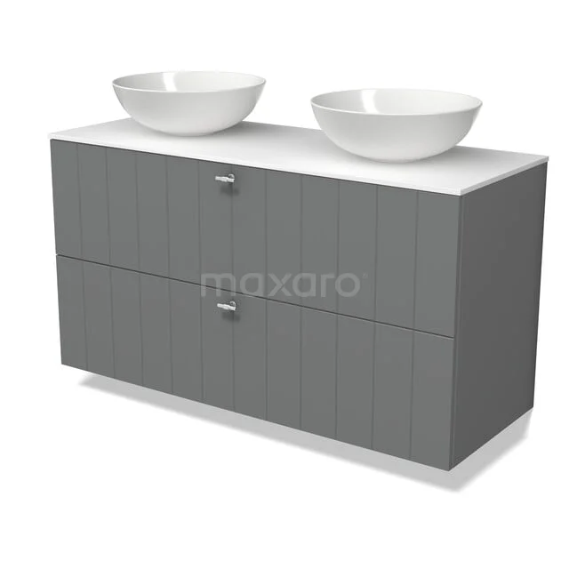 Modulo Plato Vanity units for countertop basin | 120 cm Mid grey Slat front Solid surface worktop 2 Stacked drawers BMK17-03622