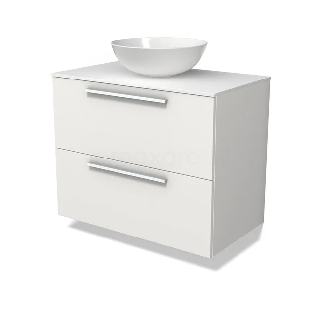 Modulo Plato Vanity units for countertop basin | 80 cm Matte white Flat front Solid surface worktop 2 Stacked drawers BMK17-03627