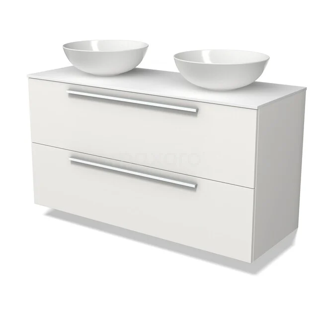 Modulo Plato Badkamermeubel voor waskom | 120 cm Mat wit Vlak front Solid surface blad 2 lades onder elkaar BMK17-03633