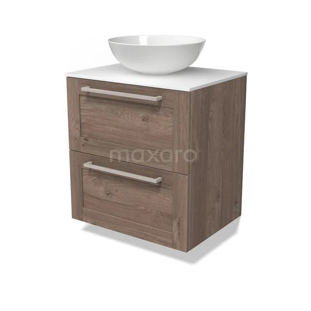 Wooden bathroom furniture with white washbasin, compact design, 2 drawers and sleek finish suitable for modern bathrooms.