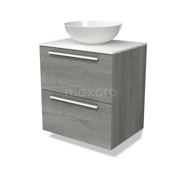 Modulo Plato Vanity units for countertop basin | 60 cm Grey oak Flat front Solid surface worktop 2 Stacked drawers BMK17-03693
