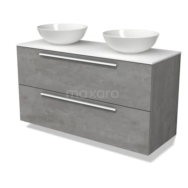 Modulo Plato Vanity units for countertop basin | 120 cm Light grey concrete Flat front Solid surface worktop 2 Stacked drawers BMK17-03703