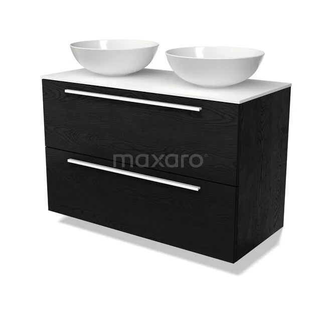 Modulo Plato Vanity units for countertop basin | 100 cm Black oak Flat front Solid surface worktop 2 Stacked drawers BMK17-03738
