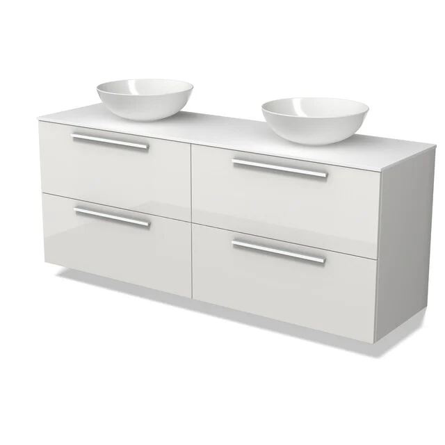 Modulo Plato Vanity units for countertop basin | 160 cm High-gloss white Flat front Solid surface worktop 4 drawers BMK18-02480 Modulo Plato Vanity units for countertop basin | 160 cm High-gloss white Flat front Solid surface worktop 4 drawers BMK18-02480