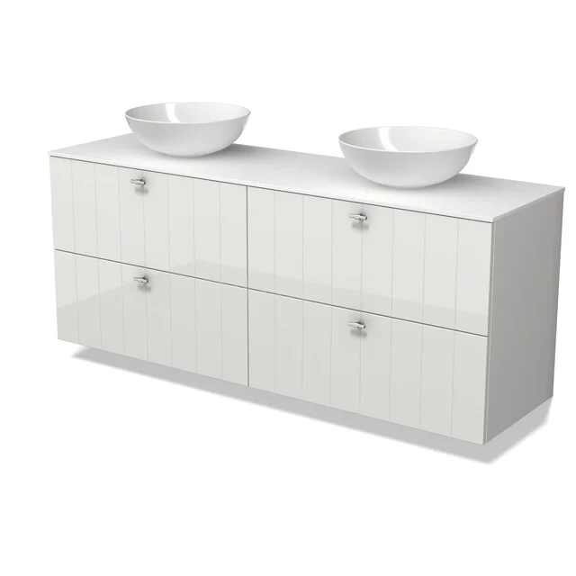 Möbel für Aufsatzwaschbecken BMK18-02481 Weiße Badmöbelset, modernes Design, Doppelwaschbecken, rechteckige Schränke mit glänzender Oberfläche für zusätzlichen Stil.