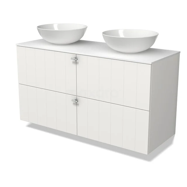 Modulo Plato Badkamermeubel voor waskom | 120 cm Mat wit Lamel front Solid surface blad 4 lades BMK18-02492 Modulo Plato Badkamermeubel voor waskom | 120 cm Mat wit Lamel front Solid surface blad 4 lades BMK18-02492