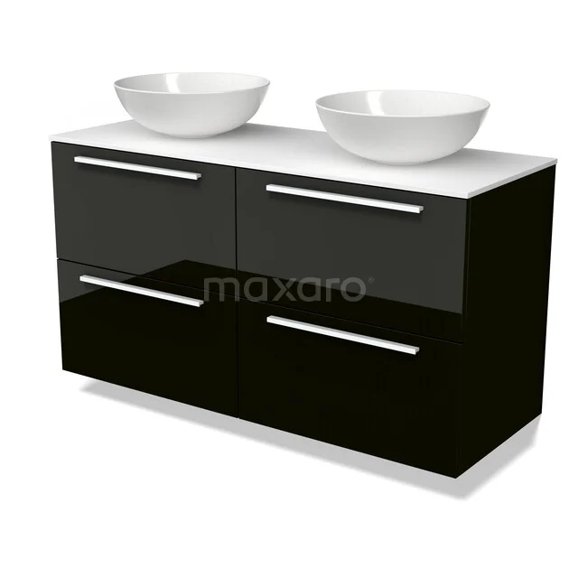 Modulo Plato Vanity units for countertop basin | 120 cm High-gloss black Flat front Solid surface worktop 4 drawers BMK18-02496