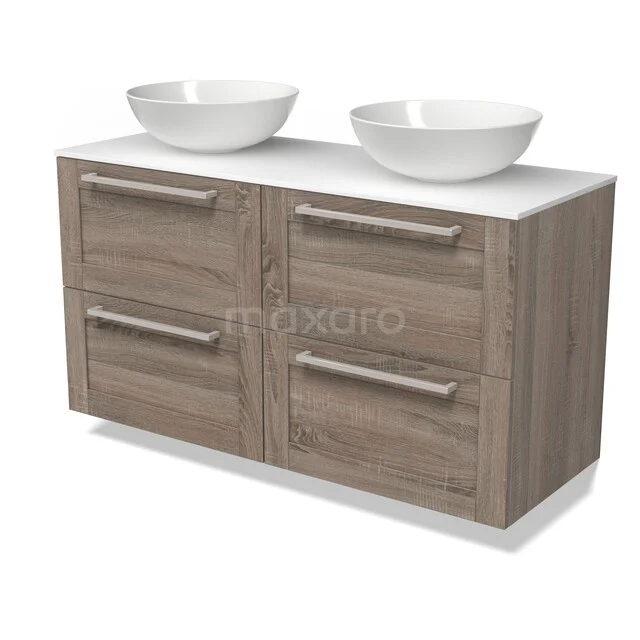 Modulo Plato Vanity units for countertop basin | 120 cm Oak Frame front Solid surface worktop 4 drawers BMK18-02498