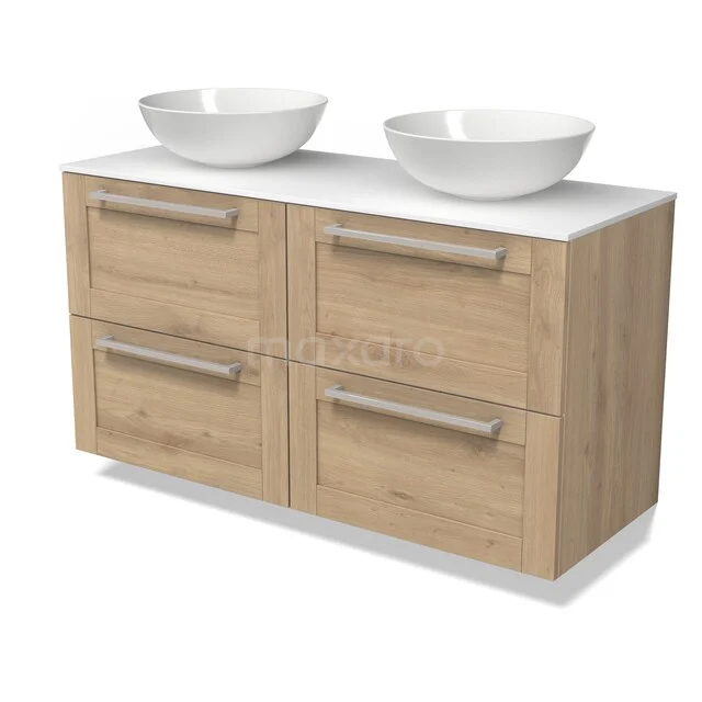 Modulo Plato Vanity units for countertop basin | 120 cm Light brown oak Frame front Solid surface worktop 4 drawers BMK18-02502