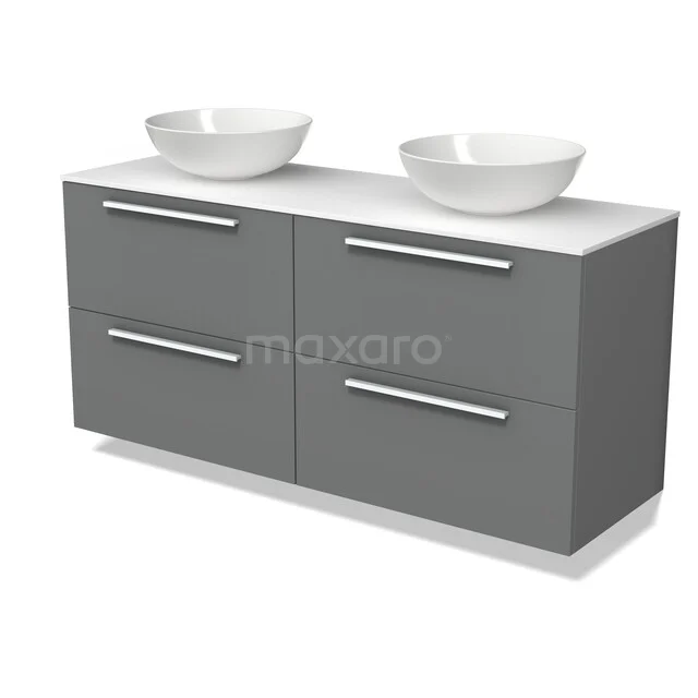 Modulo Plato Badkamermeubel voor waskom | 140 cm Middengrijs Vlak front Solid surface blad 4 lades BMK18-02512 Modulo Plato Badkamermeubel voor waskom | 140 cm Middengrijs Vlak front Solid surface blad 4 lades BMK18-02512
