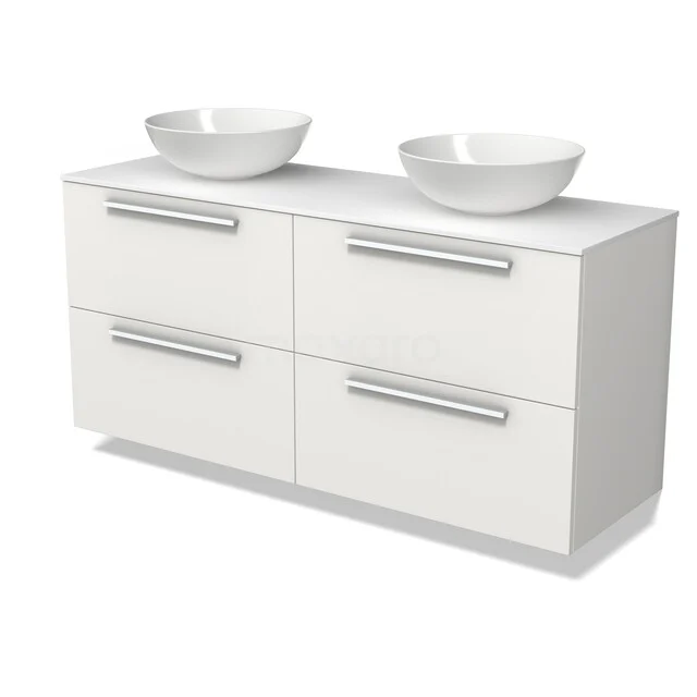Modulo Plato Vanity units for countertop basin | 140 cm Matte white Flat front Solid surface worktop 4 drawers BMK18-02514