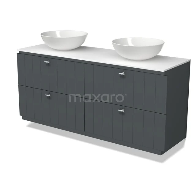 Modulo Plato Badkamermeubel voor waskom | 140 cm Donkergrijs Lamel front Solid surface blad 4 lades BMK18-02517 Modulo Plato Badkamermeubel voor waskom | 140 cm Donkergrijs Lamel front Solid surface blad 4 lades BMK18-02517