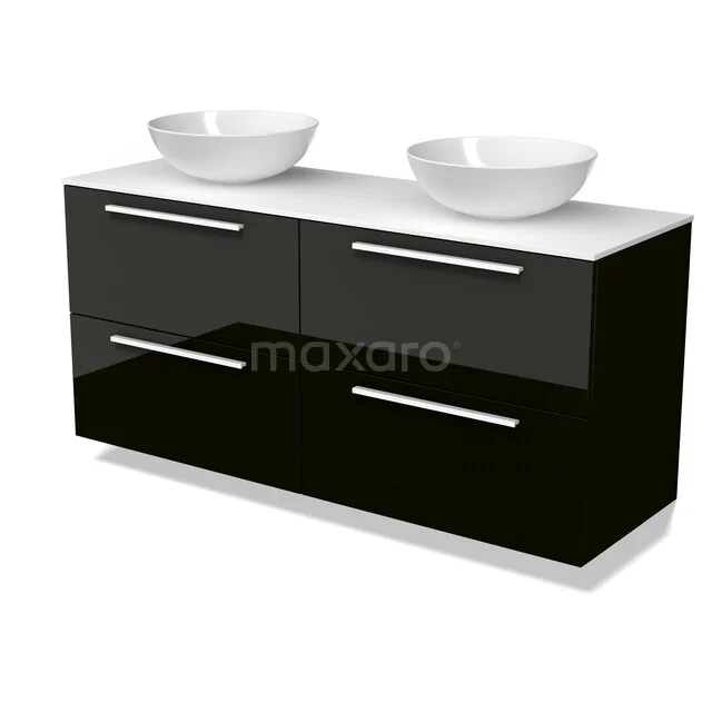 Modulo Plato Badkamermeubel voor waskom | 140 cm Hoogglans zwart Vlak front Solid surface blad 4 lades BMK18-02518 Modulo Plato Badkamermeubel voor waskom | 140 cm Hoogglans zwart Vlak front Solid surface blad 4 lades BMK18-02518