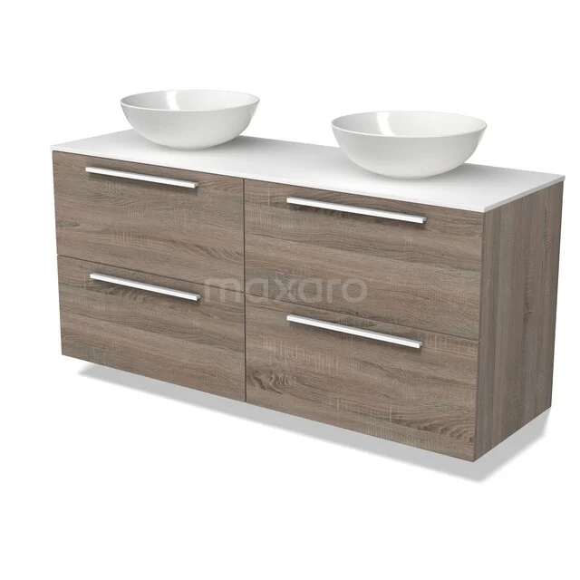 Modulo Plato Vanity units for countertop basin | 140 cm Oak Flat front Solid surface worktop 4 drawers BMK18-02519 Modulo Plato Vanity units for countertop basin | 140 cm Oak Flat front Solid surface worktop 4 drawers BMK18-02519