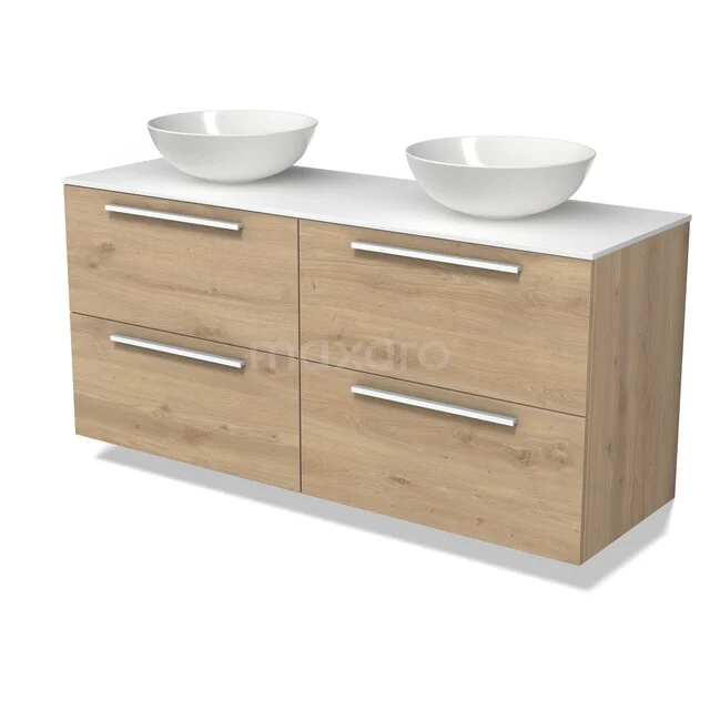 Modulo Plato Vanity units for countertop basin | 140 cm Light brown oak Flat front Solid surface worktop 4 drawers BMK18-02523 Modulo Plato Vanity units for countertop basin | 140 cm Light brown oak Flat front Solid surface worktop 4 drawers BMK18-02523
