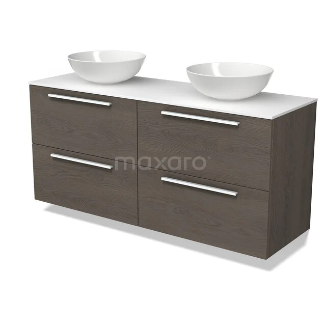 Modulo Plato Vanity units for countertop basin | 140 cm Dark brown oak Flat front Solid surface worktop 4 drawers BMK18-02527 Modulo Plato Vanity units for countertop basin | 140 cm Dark brown oak Flat front Solid surface worktop 4 drawers BMK18-02527