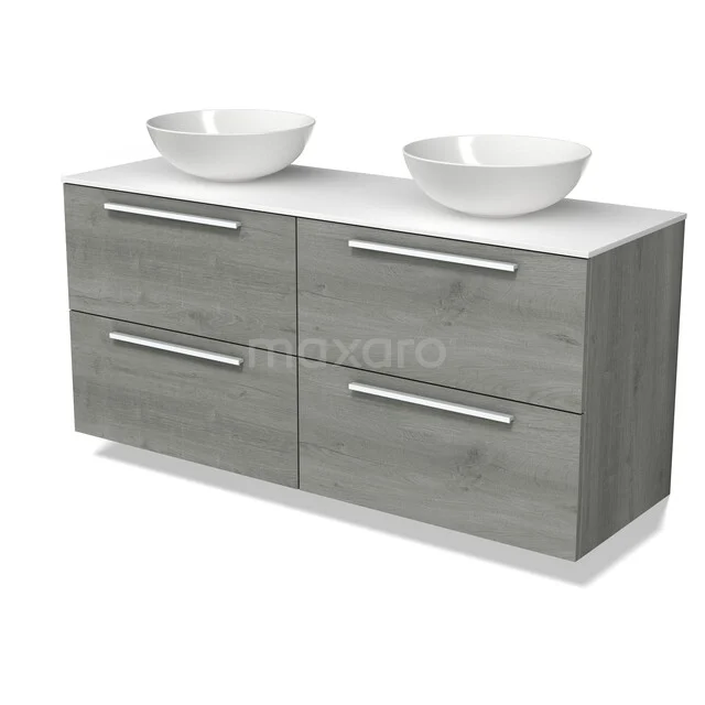 Modulo Plato Badkamermeubel voor waskom | 140 cm Grijs eiken Vlak front Solid surface blad 4 lades BMK18-02529 Modulo Plato Badkamermeubel voor waskom | 140 cm Grijs eiken Vlak front Solid surface blad 4 lades BMK18-02529