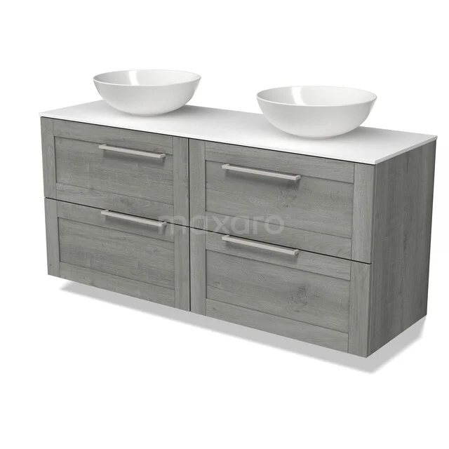 Modulo Plato Badkamermeubel voor waskom | 140 cm Grijs eiken Kader front Solid surface blad 4 lades BMK18-02530 Modulo Plato Badkamermeubel voor waskom | 140 cm Grijs eiken Kader front Solid surface blad 4 lades BMK18-02530