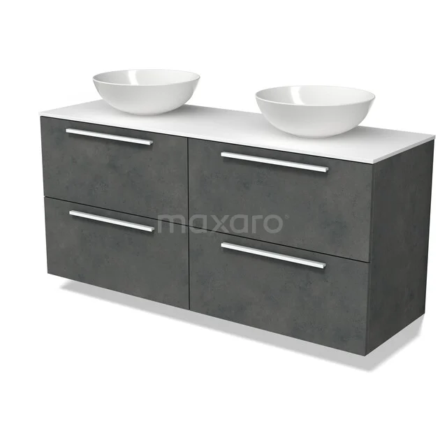 Modulo Plato Vanity units for countertop basin | 140 cm Dark grey concrete Flat front Solid surface worktop 4 drawers BMK18-02532 Modulo Plato Vanity units for countertop basin | 140 cm Dark grey concrete Flat front Solid surface worktop 4 drawers BMK18-02532