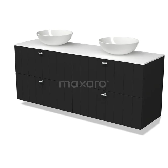 Modulo Plato Vanity units for countertop basin | 160 cm Matte black Slat front Solid surface worktop 4 drawers BMK18-02534 Modulo Plato Vanity units for countertop basin | 160 cm Matte black Slat front Solid surface worktop 4 drawers BMK18-02534
