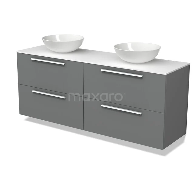 Modulo Plato Badkamermeubel voor waskom | 160 cm Middengrijs Vlak front Solid surface blad 4 lades BMK18-02536 Modulo Plato Badkamermeubel voor waskom | 160 cm Middengrijs Vlak front Solid surface blad 4 lades BMK18-02536