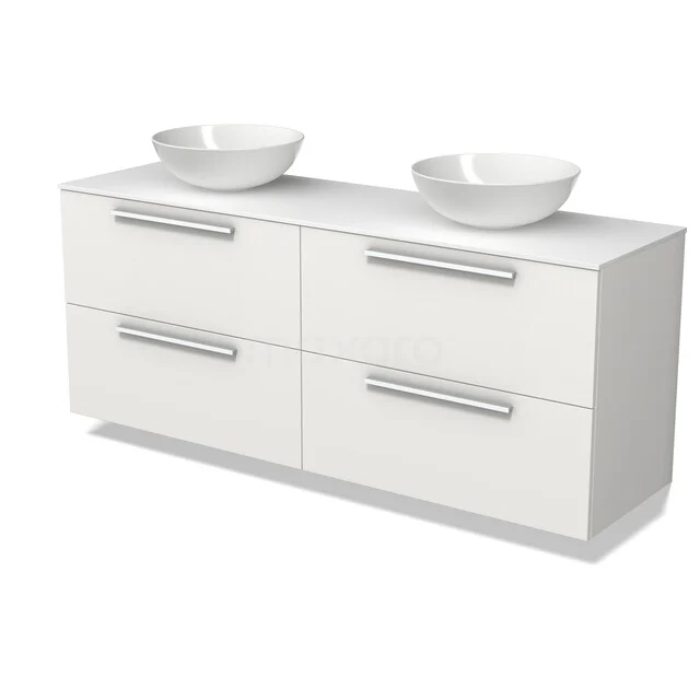 Modulo Plato Vanity units for countertop basin | 160 cm Matte white Flat front Solid surface worktop 4 drawers BMK18-02538 Modulo Plato Vanity units for countertop basin | 160 cm Matte white Flat front Solid surface worktop 4 drawers BMK18-02538