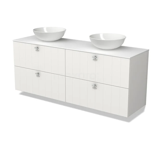 Modulo Plato Badkamermeubel voor waskom | 160 cm Mat wit Lamel front Solid surface blad 4 lades BMK18-02539 Modulo Plato Badkamermeubel voor waskom | 160 cm Mat wit Lamel front Solid surface blad 4 lades BMK18-02539