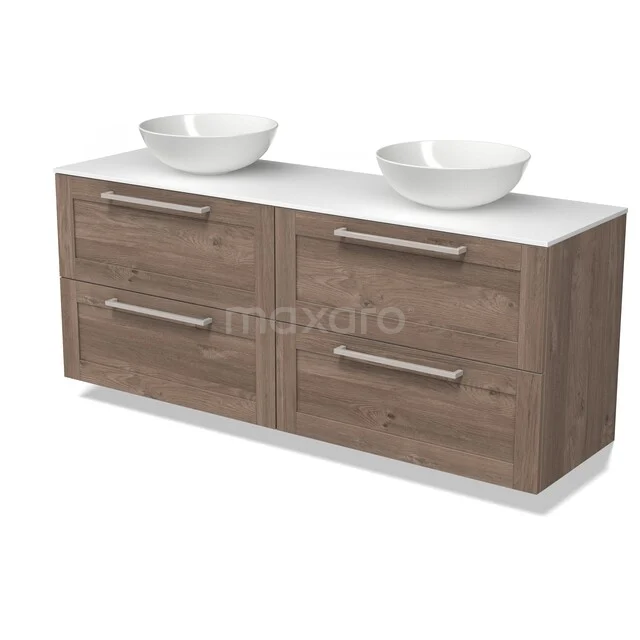 Modulo Plato Badkamermeubel voor waskom | 160 cm Middenbruin eiken Kader front Solid surface blad 4 lades BMK18-02551 Modulo Plato Badkamermeubel voor waskom | 160 cm Middenbruin eiken Kader front Solid surface blad 4 lades BMK18-02551