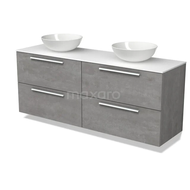 Modulo Plato Vanity units for countertop basin | 160 cm Light grey concrete Flat front Solid surface worktop 4 drawers BMK18-02555 Modulo Plato Vanity units for countertop basin | 160 cm Light grey concrete Flat front Solid surface worktop 4 drawers BMK18-02555